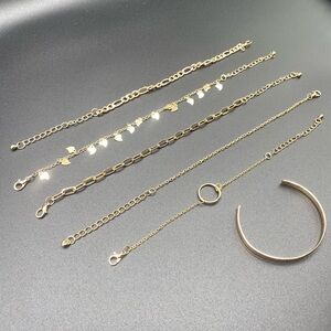 NEW 6 Piece Women’s Chain Cuff Bracelets Stainless Steel Gold Colour Jewelry Set